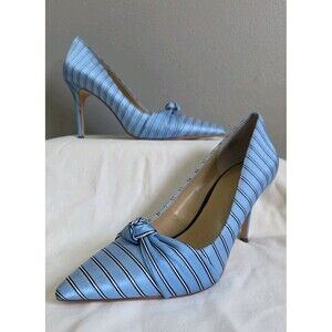 Ann Taylor | 7.5M | Pinstripe Stiletto Pumps Pointed Toe Knotted Bow Blue White